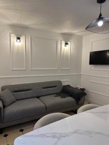 uma sala de estar com um sofá e uma televisão de ecrã plano em Appartement Haut Standing em Orléans