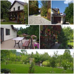 a collage of photos with a house and a picnic table at Casa Geo in Breaza de Jos