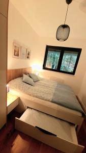 1 dormitorio con 1 cama grande y ventana en Apartman Dani, en Bjelašnica