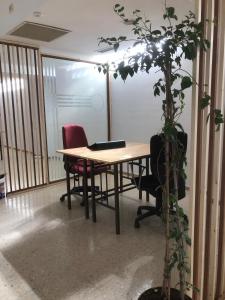una mesa y sillas en una habitación con una planta en Urban rest zone and coworking, en Arrecife