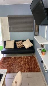 salon z kanapą z poduszkami w obiekcie 1 Cozy Bedroom Apartment w mieście Kingston