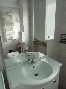 a bathroom with a white sink and a toilet at Dallo chef in Aosta