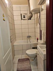 a small bathroom with a toilet and a sink at Oaza mira in Osijek