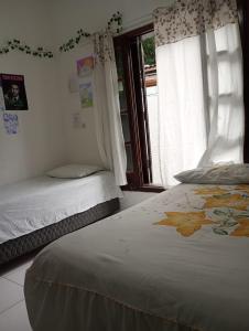 1 Schlafzimmer mit 2 Betten und einem Fenster in der Unterkunft Casa da Praia da Adriana in Ubatuba