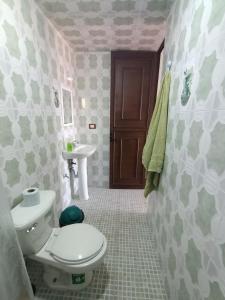 La salle de bains est pourvue de toilettes et d'un lavabo. dans l'établissement Alojamiento HM, à Cholula