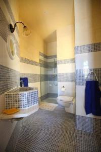 a bathroom with a shower and a toilet and a sink at 3 Bedroom Farmhouse with Private Pool & Views in Għajnsielem