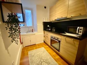 a kitchen with a sink and a microwave at Maison individuelle atypique sur 2 étages in Bar-sur-Aube