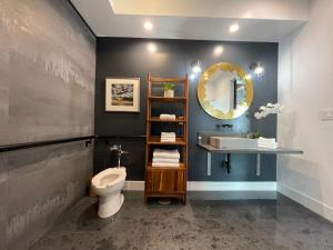 a bathroom with a sink and a toilet and a mirror at Petaluma Warehouse Lofts unit E in Petaluma