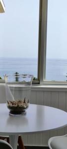 a bowl of shells on a table in front of a window at Loft La Cala de Mijas beach estudio mirando al mar in La Cala de Mijas