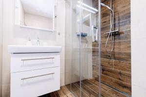 a bathroom with a sink and a shower at Horský apartmán Temari 14 Klínovec in Loučná pod Klínovcem +14 photos