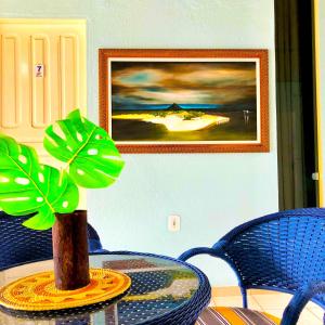 a table with a potted plant on top of it at Pousada Casa do Ivo Alter do Chão in Alter do Chao