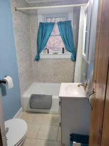 a bathroom with a tub and a toilet and a window at Tory Hill in Hillsdale