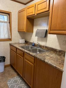 a kitchen with a sink and wooden cabinets at Hidden Haven Cottages in Lake City