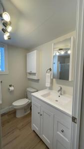 a bathroom with a white sink and a toilet at Le Pimbina in Mont-Tremblant