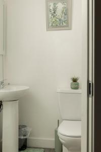 La salle de bains blanche est pourvue de toilettes et d'un lavabo. dans l'établissement studio flat in prime location, à Preston