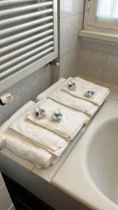 uma casa de banho com toalhas num balcão ao lado de um lavatório em Appartamento Vacanze Romane em Roma