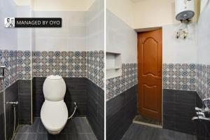 duas fotografias de uma casa de banho com WC em Townhouse 1295 Alps Residency em Pondicherry
