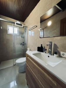 ein Bad mit einem Waschbecken, einem WC und einer Dusche in der Unterkunft Avenida 52 B in Los Llanos de Aridane