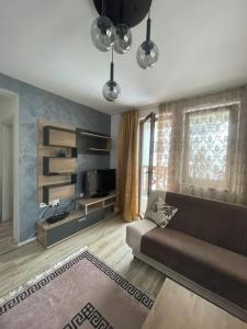 a living room with a couch and a television at Aber Apartmani Kopaonik in Kopaonik
