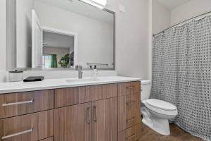een badkamer met een toilet, een wastafel en een spiegel bij The Platinum Suite Penthouse The Gulch in Nashville
