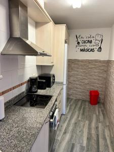 cocina con fogones y encimera en Acogedor apartamento ático en el centro de O Porriño, en Porriño