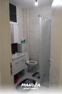 a bathroom with a toilet and a sink and a shower at Mandza in Novi Pazar