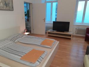 a room with a bed and a tv in it at Apartment Dahlia Vienna in Vienna