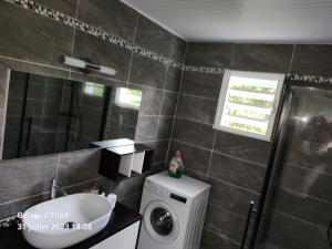 bagno con lavatrice e lavandino di Patoulocation a La Trinité Altre 4 foto
