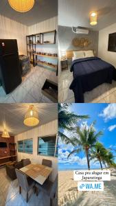 un collage di quattro foto di una stanza con un letto di Casa da Praia Japaratinga a Japaratinga