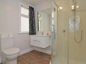 a bathroom with a toilet and a sink and a shower at Richmond Guest House in Wellington