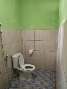 ein Badezimmer mit einem WC und einer grünen Wand in der Unterkunft Nadil Homestay in Kuta Lombok