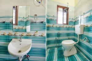 two pictures of a bathroom with a toilet and a sink at FabHotel RS Residency in Kakarmatha