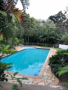 a large blue swimming pool in a garden at Sherwood Garden Cottage in Durban