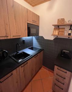 Kuchyň nebo kuchyňský kout v ubytování Ferienwohnung AlmLust