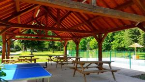 un refugio de picnic con mesas y una mesa de ping pong en Camping le Martinet, en Briare