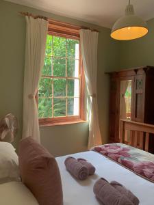 a bedroom with two beds and a window at Rosehaven Cottage in Swellendam