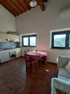 kuchnia i salon ze stołem i kanapą w obiekcie Agriturismo La Fontaccia w mieście Rufina