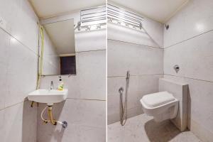 Duas fotografias de uma casa de banho com WC e lavatório. em FabExpress Radhe Residency em Ahmedabad