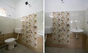 埃爾納古勒姆的住宿－FabHotel Majestic Heights，浴室的两张照片,配有卫生间和水槽