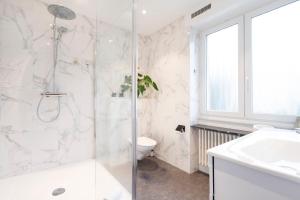 een badkamer met een douche, een toilet en een wastafel bij La Messine in Metz