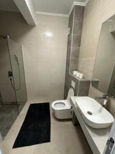 ein Bad mit einem WC, einem Waschbecken und einer Dusche in der Unterkunft Vučko II in Bjelašnica