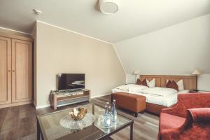 ein Hotelzimmer mit einem Bett und einem TV in der Unterkunft Hotel- Restaurant Einklang in Mettingen