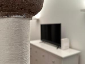 a roll of toilet paper in front of a tv at Beautiful Studio in the Heart of Salzburg in Salzburg