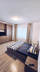 una camera con un grande letto di Apartament Dem Radulescu 3 camere! a Râmnicu Vâlcea