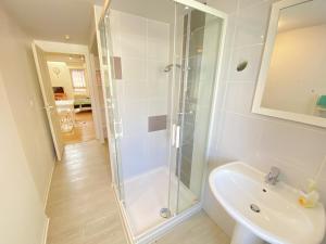 a bathroom with a shower and a sink at Le Duplex Ruthenois, Rodez centre in Rodez