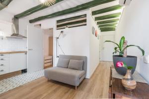 uma sala de estar com uma cadeira e um vaso de plantas em Apartament Montserrat em Piera