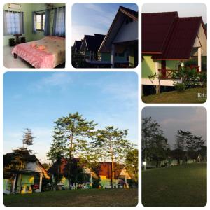 a group of four pictures of houses and a tree at Baan Termsuk in Khao Kho