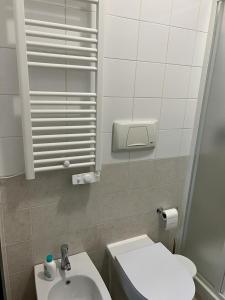 ein kleines Bad mit WC und Waschbecken in der Unterkunft Apartment Tazzoli 11 in Carugo