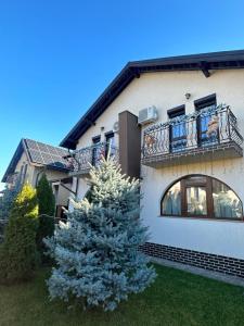 a house with a tree in front of it at Vila Pati in Ploieşti