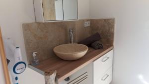 a bathroom with a bowl sink on a counter at Appartement au coeur des rizières in Salin-de-Giraud
